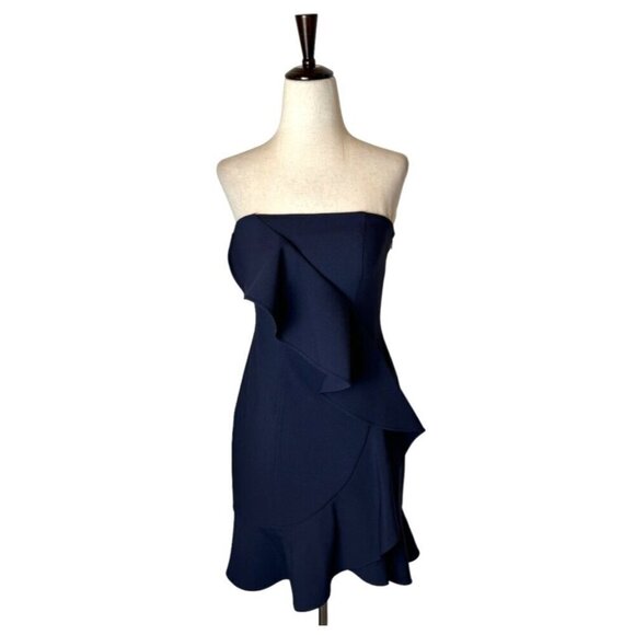 Likely Dress Women 2 Navy Blue Strapless Ruffled‎ Bodycon Mini Cocktail Party - Picture 1 of 11
